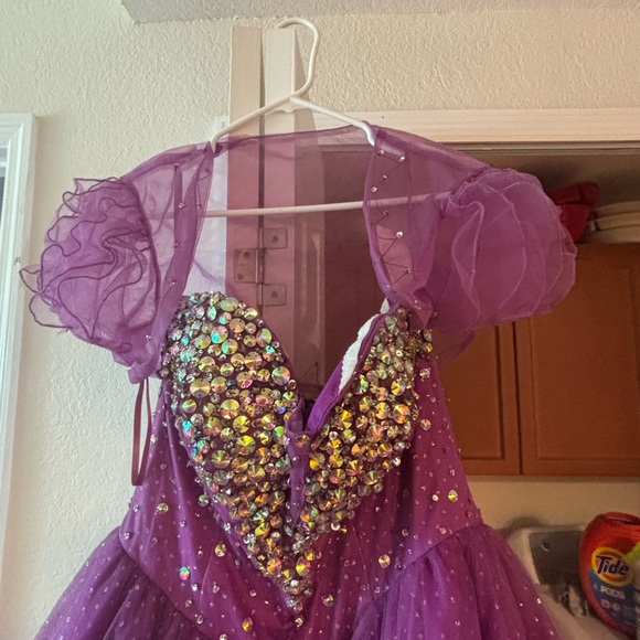 Allure Bridals Purple Sequin Tulle Ball Gown with Puffy Sleeves - Picture 10 of 17